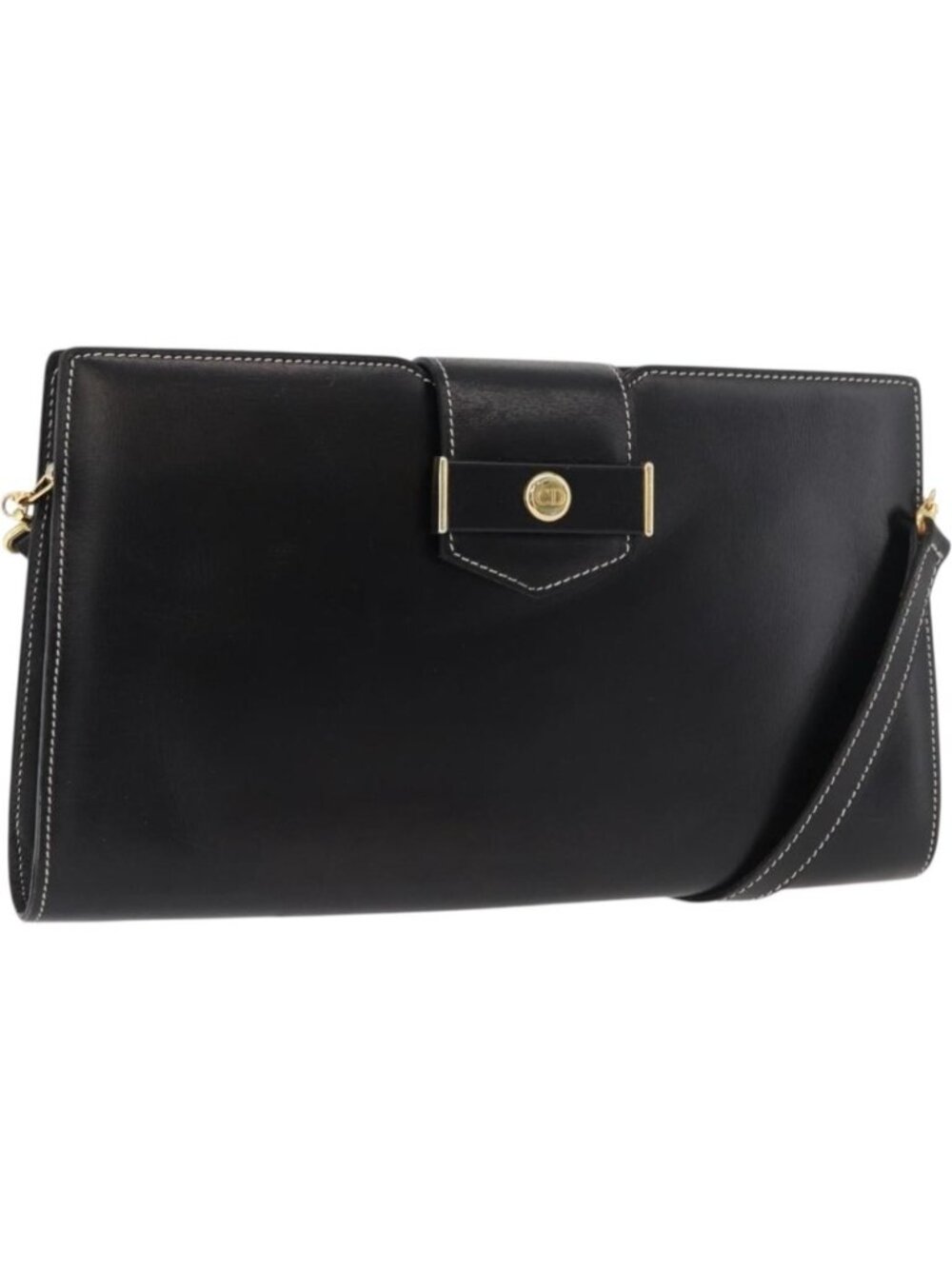 Christian Dior Shoulder Bag Leather Black Gold
